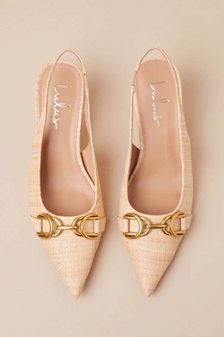 Kalmia Natural Woven Raffia Horsebit Slingback Pumps | Lulus