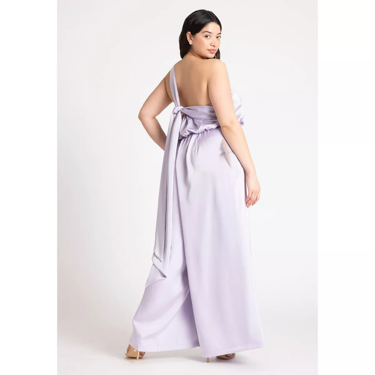 ELOQUII Women's Plus Size Tie Detail Satin Jumpsuit - 18, Pretty Lavender | Target