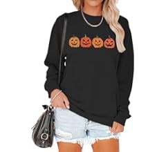 SOFEON Womens Halloween Sweatshirts Pumpkin Face Sweatshirt Spooky Season Long Sleeve Shirts Crew... | Amazon (US)