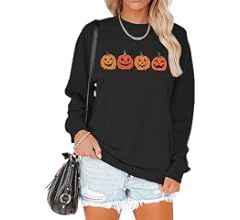 SOFEON Womens Halloween Sweatshirts Pumpkin Face Sweatshirt Spooky Season Long Sleeve Shirts Crew... | Amazon (US)