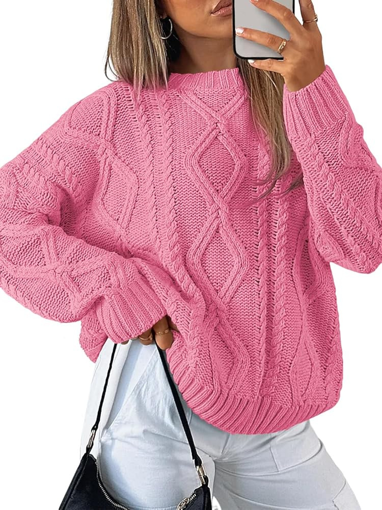 Trendy Queen Women's Oversized Cable Knit Crewneck Sweaters | Amazon (US)