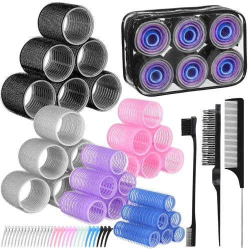 5 Size Hair Rollers for Women, 64 Pcs Self Grip Hair Rollers Hair Curlers to Sleep In with Clips for Long Medium Short Hair | Amazon (US)
