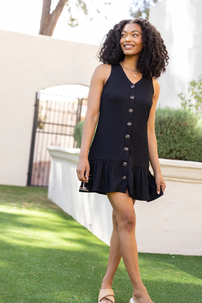 Sunset Romance Black Knit Button Front Mini Dress SALE | Pink Lily
