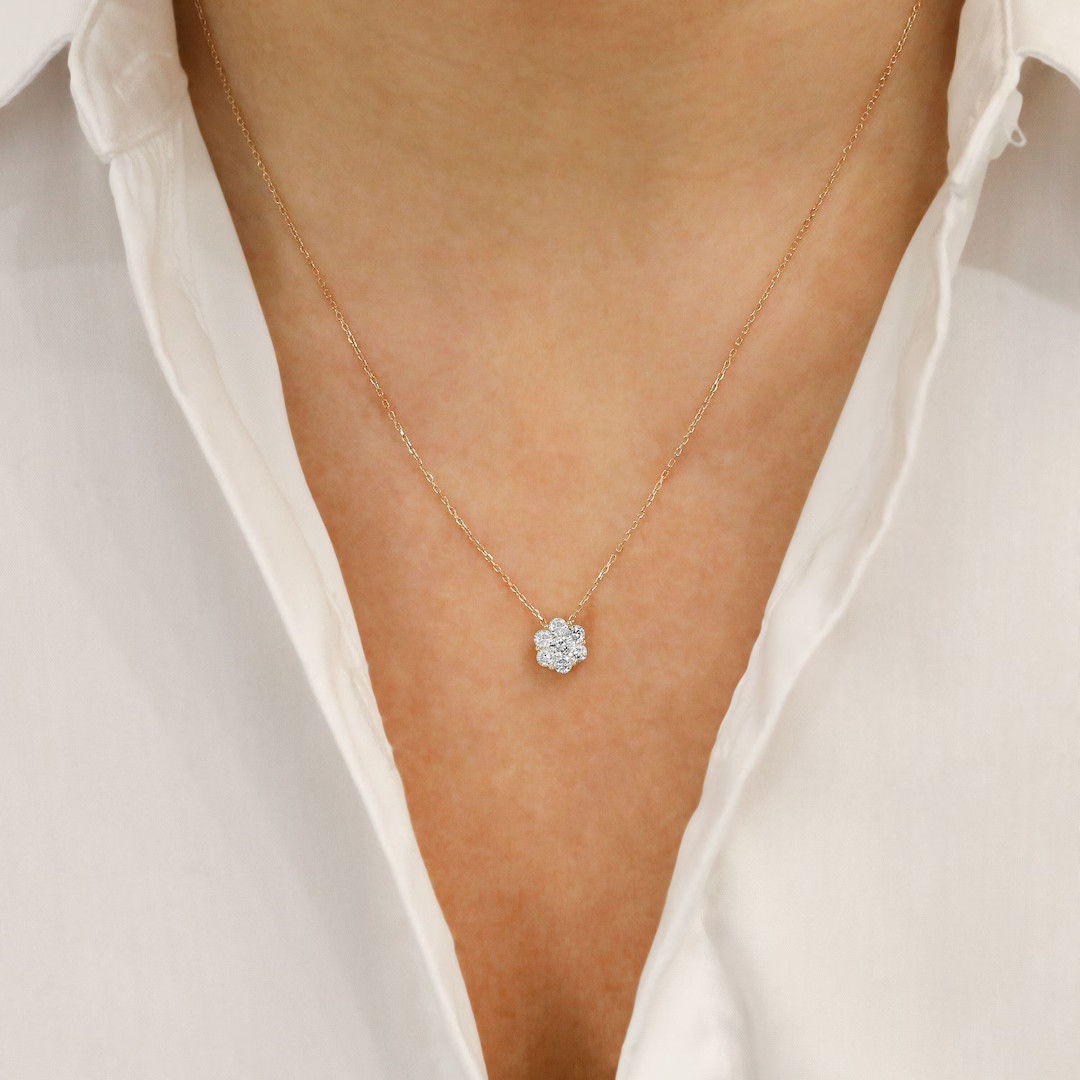 14k Solid Gold Natural Diamond Flower Cluster with Adjustable Drawstring Chain | Etsy (US)