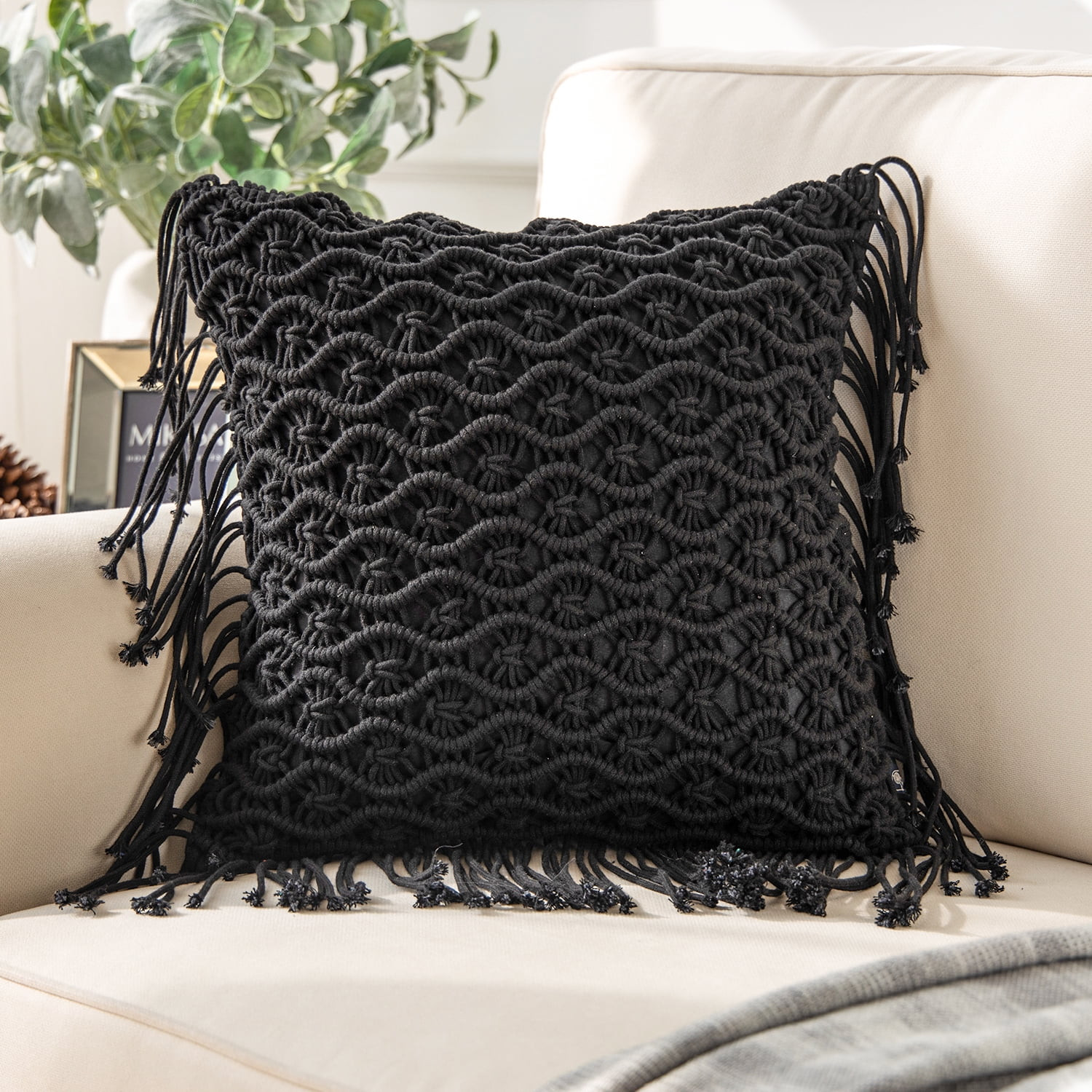 Phantoscope 100% Cotton Handmade Crochet Woven Boho with Tassels Series Decorative Throw Pillow, ... | Walmart (US)