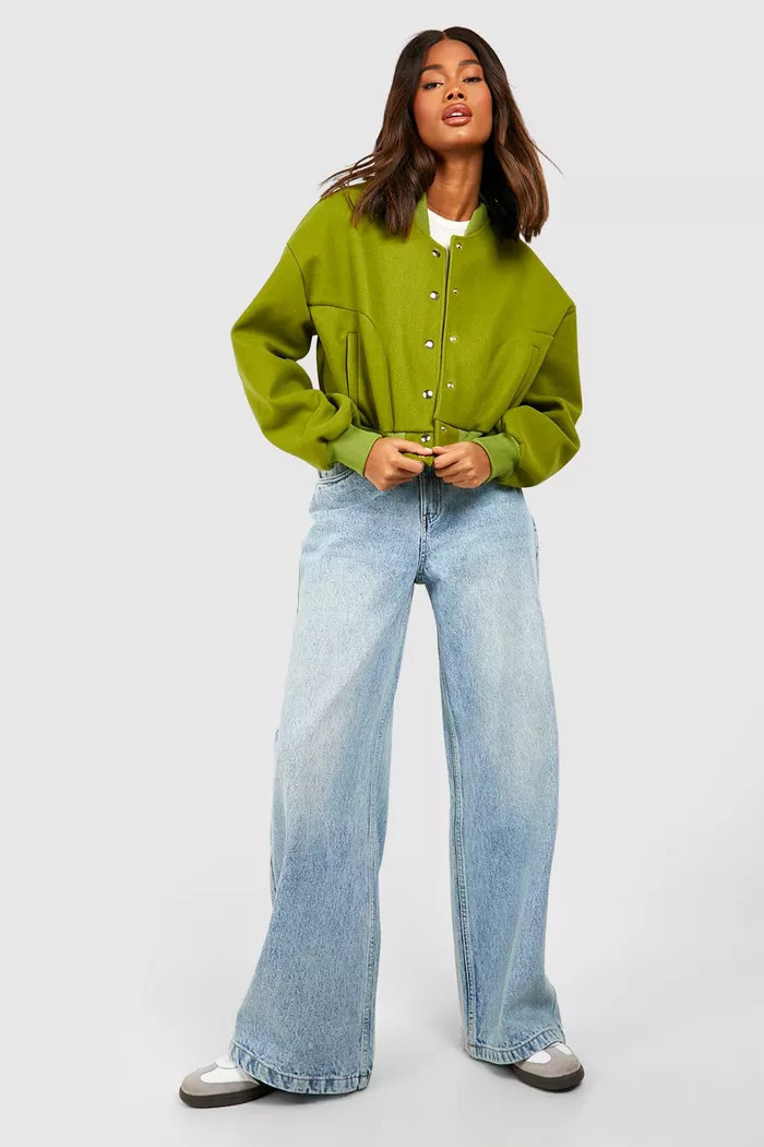 Wool Look Bomber Jacket | boohoo (US & Canada)