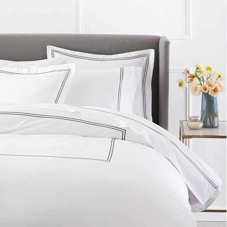 Luxury Soft Brushed 400-Thread-Count Egyptian Cotton Embroidered Duvet Cover Set with Beautiful 2... | Amazon (US)