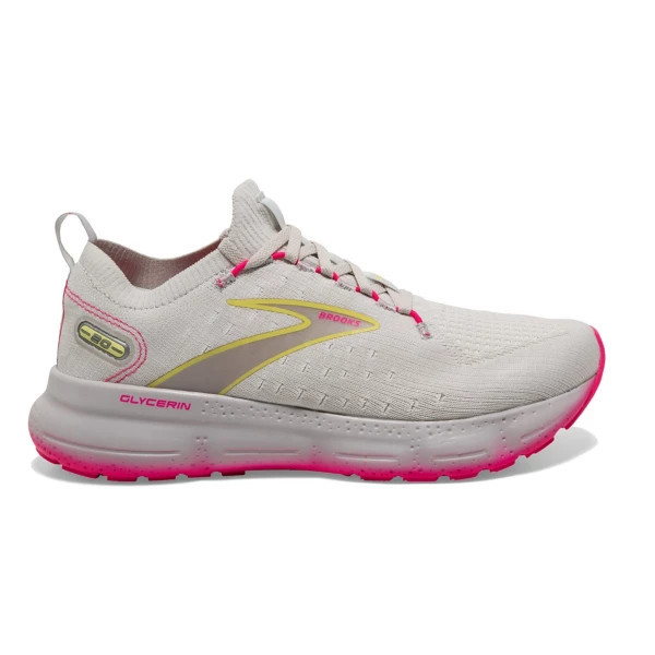 Women's Brooks Glycerin Stealthfit 20 Running Shoes 6.5 Grey/Yellow/Pink | Scheels