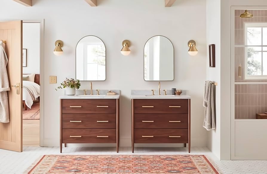 ANDY STAR Arched Mirror, 22" x 35" Gold Bathroom Mirror in Stainless Steel Metal Frame, Arch Top ... | Amazon (US)