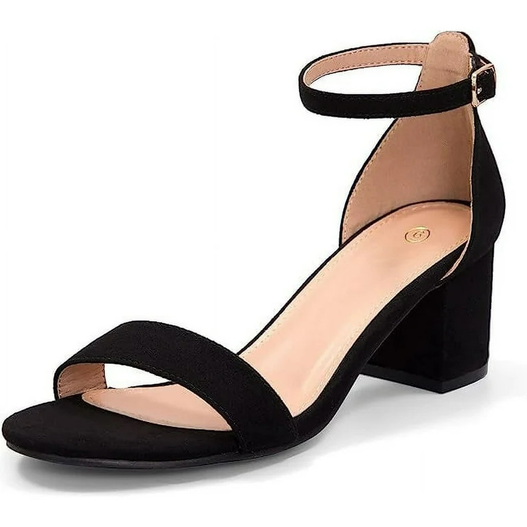 Pennysue Women's Chunky Low Heels Sandals Black Suede Ankle Strap Wedding Shoes 7M | Walmart (US)