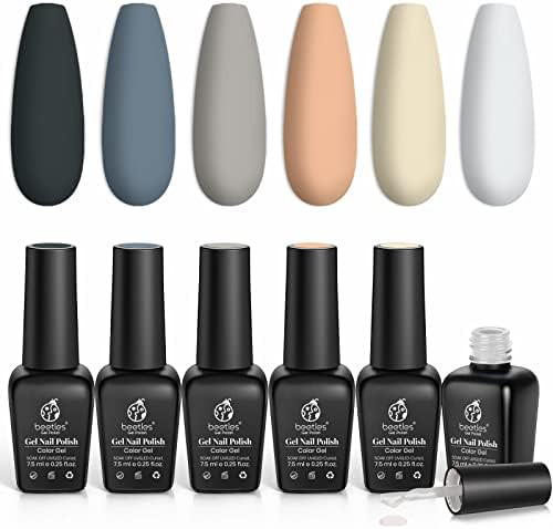 Beetles Gel Nail Polish Set - 6 Colors Fall Grey Blue Beige Nude Gel Polish Kit Winter Nude Gray ... | Amazon (US)