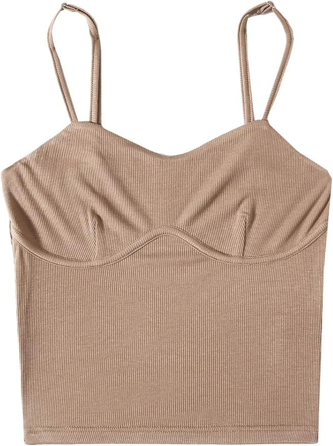 Verdusa Women's Seam Front Sleeveless Slim Fitted Spaghetti Strap Ribbed Cami Top | Amazon (US)