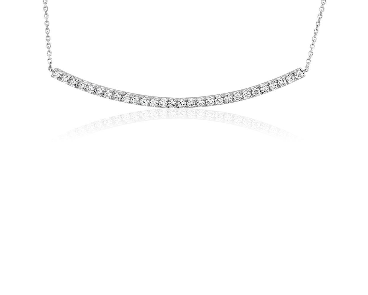 Diamond Delicate Curved Bar Necklace in 14k White Gold (3/8 ct. tw.) | Blue Nile