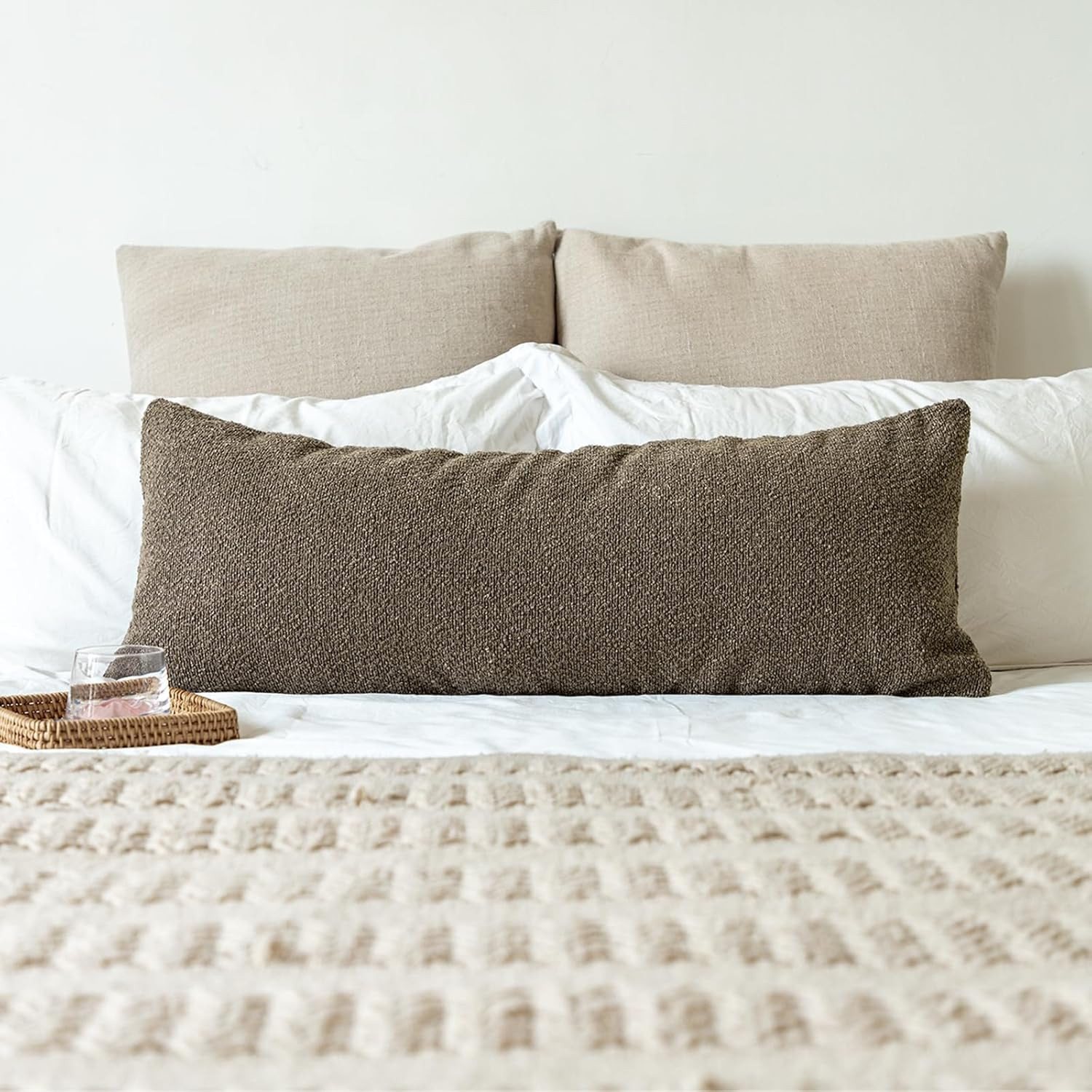 14x36 inch Boucle Lumbar Pillow Cover, Brown Woven Texture Neutral Long Pillow Cover Breathable C... | Amazon (US)