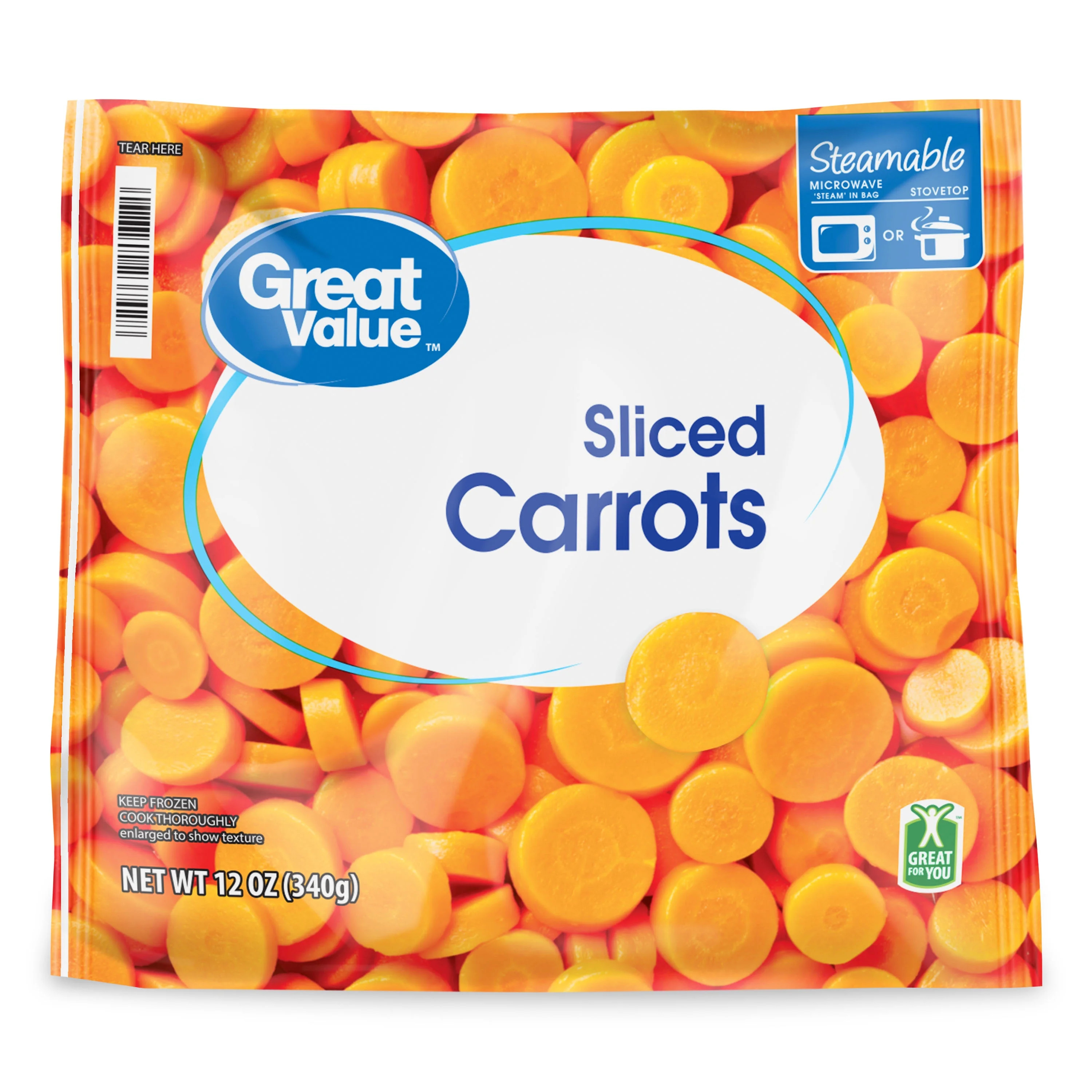Great Value Frozen Sliced Carrots Steamable Bag, 12 oz | Walmart (US)