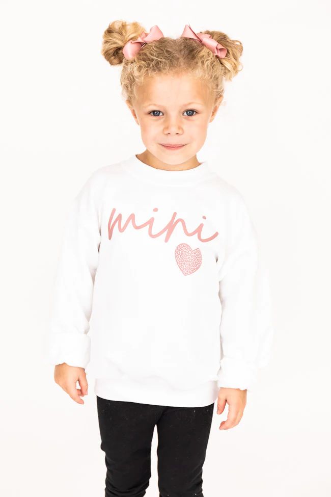 Mini Script Mauve Animal Print White Kids Graphic Sweatshirt | Pink Lily