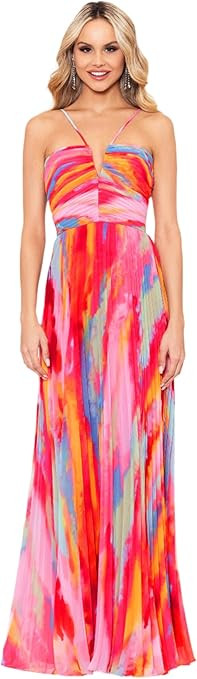 Xscape Women's Sleeveless Long Halter Neck Print Dress | Amazon (US)
