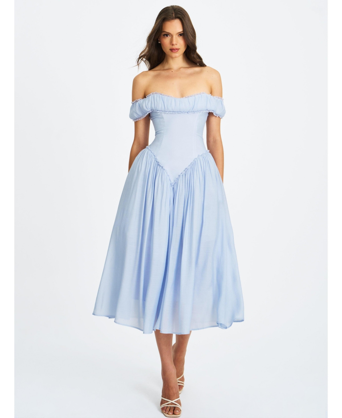 Miss Circle Women's Xavy Baby Blue Off Shoulder Corset Midi Dress - Baby blue | Macy's