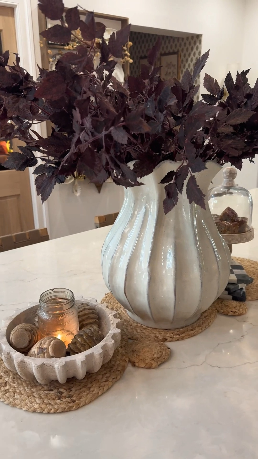 Our island decor for fall 🍂 love these stems so much! They’re super warm & pretty! Marble bowl, wood filler & mini cake stand are all Home Goods finds but I linked super similar options! 🤎

Home decor / fall / cozy / kitchen decor / Holley Gabrielle / Amazon / Target vase / fall stems / cozy 

#LTKSeasonal #LTKHome #LTKStyleTip