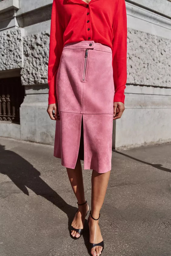 FAUX SUEDE MIDI SKIRT | Zara Canada