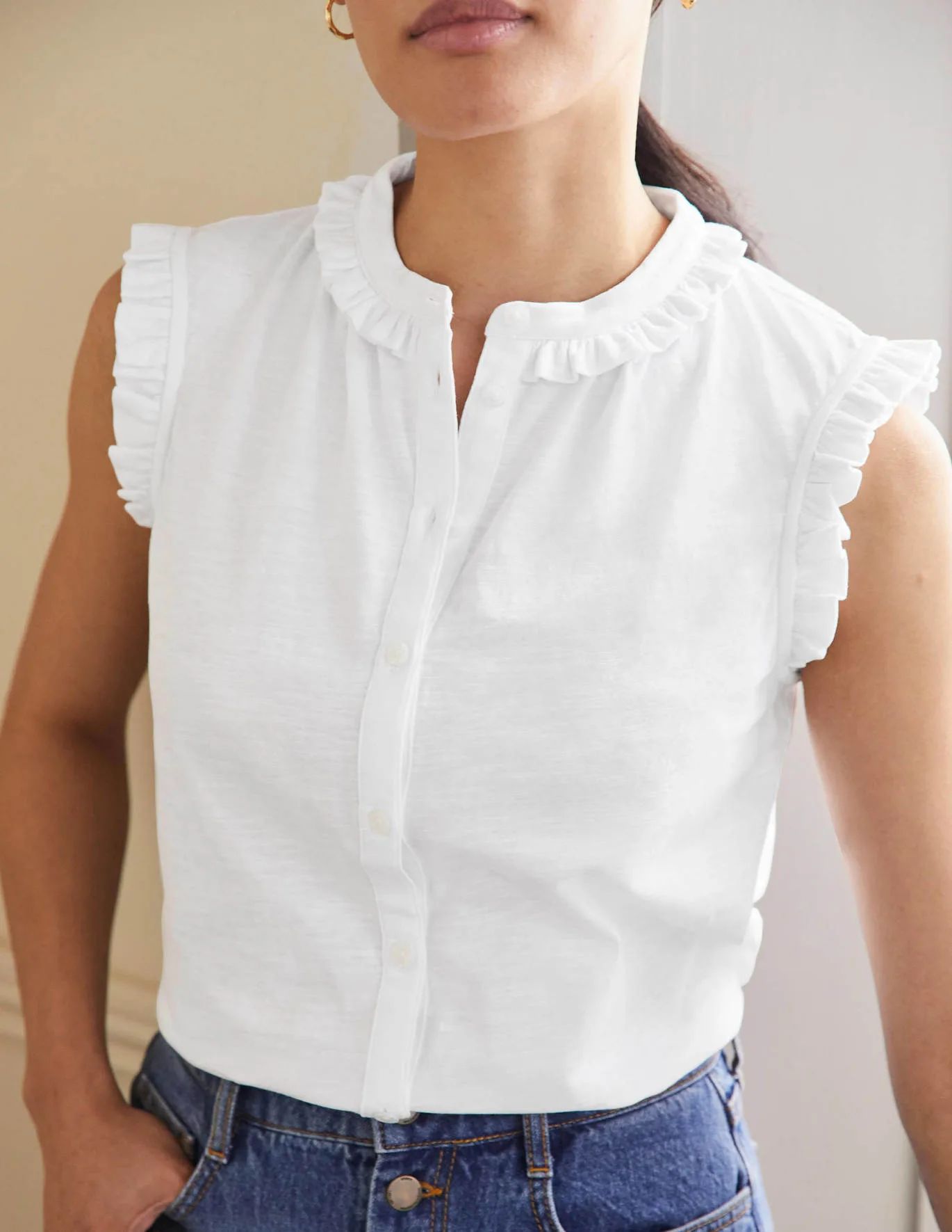 Daphne Frilly Sleeveless Shirt | Boden (US)