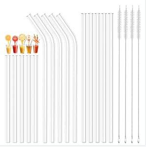 Glass Straws, Kmeivol 19 PCS Reusable Glass Straw, 5 Straight 8" x 10mm, 5 Bent 8" x 10mm, 5 Stra... | Amazon (US)