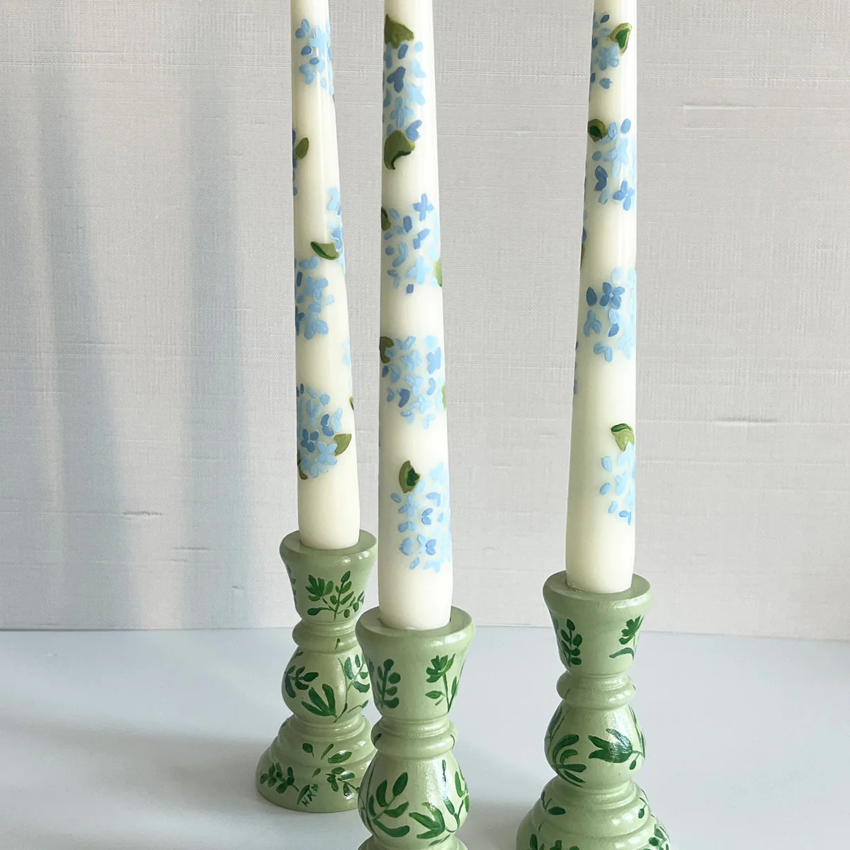 Green Floral Hand Painted Candle Holders | Sweet Pea and Whimsy