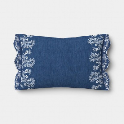 Lumbar Denim Floral Eyelet Throw Pillow Blue/Cream - Threshold™ designed with Studio McGee | Target