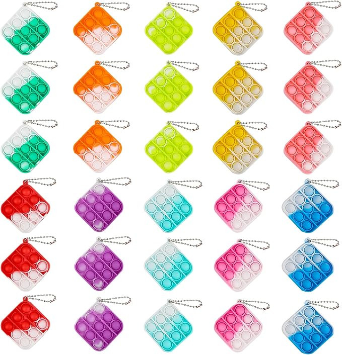 30Pcs Mini Pop It Fidget Toys Mini Pop Push It Bubble Fidget Sensory Toys Keychain Toy Office Desk T | Amazon (US)