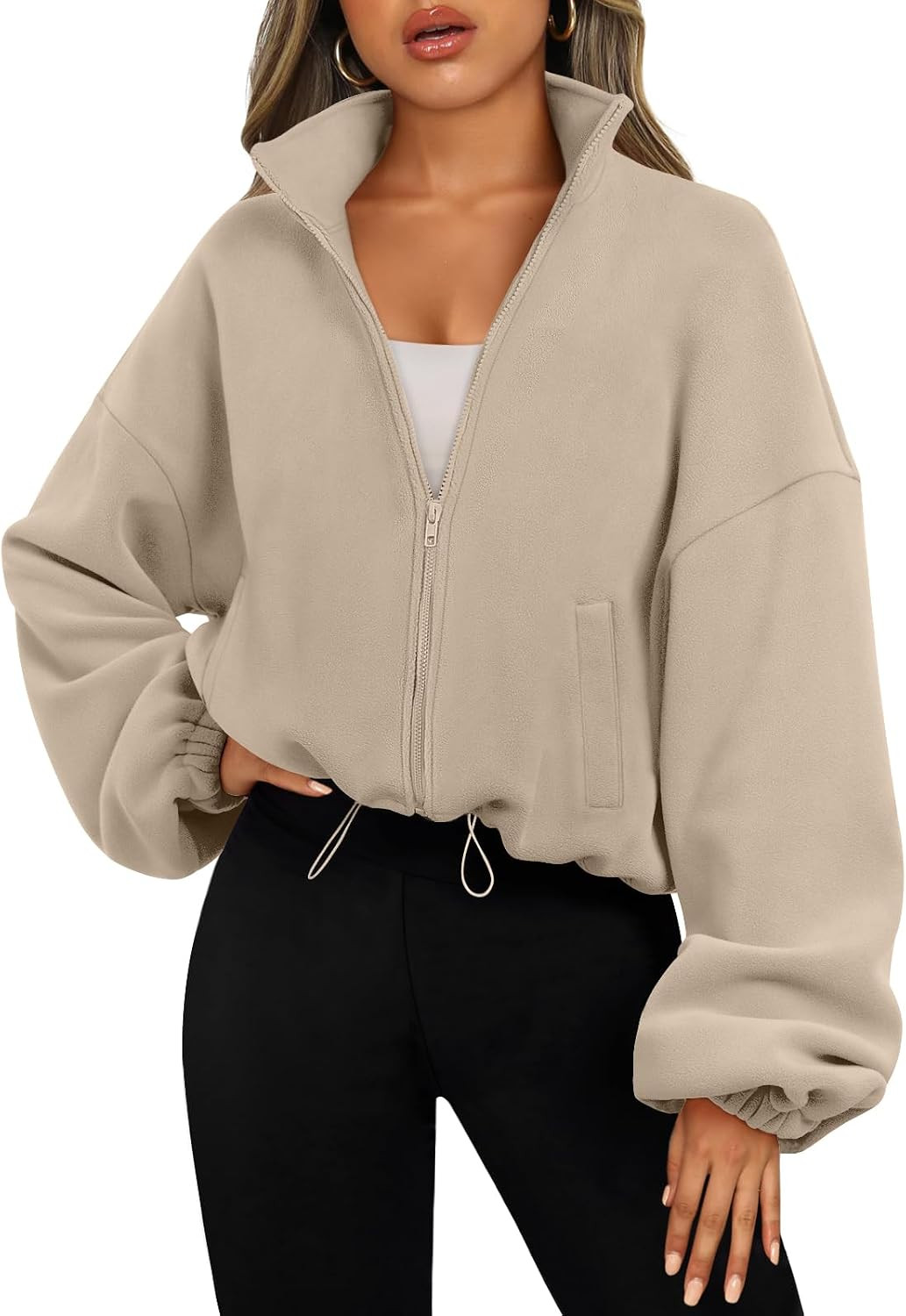 AUTOMET Womens Fleece Jackets Zip Up Oversized Cropped Sweatshirts | Amazon (US)