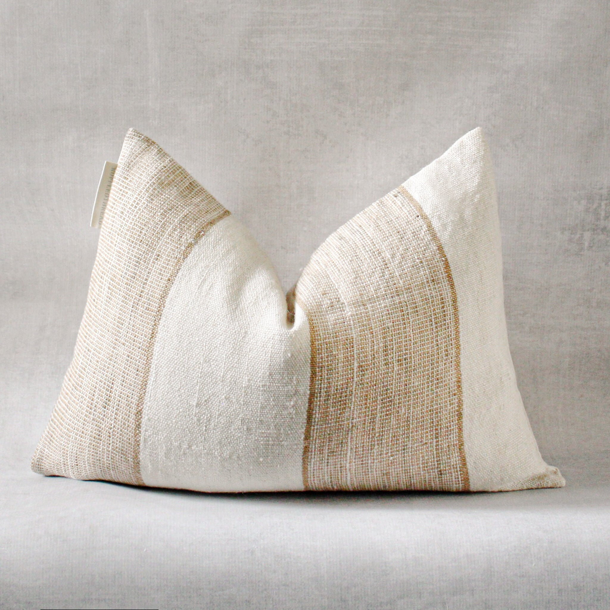 Lumbar Pillow Cover 14x20 | White Cream Taupe Striped Pillow Cover | Vintage Indian Wool Pillow C... | Etsy (US)