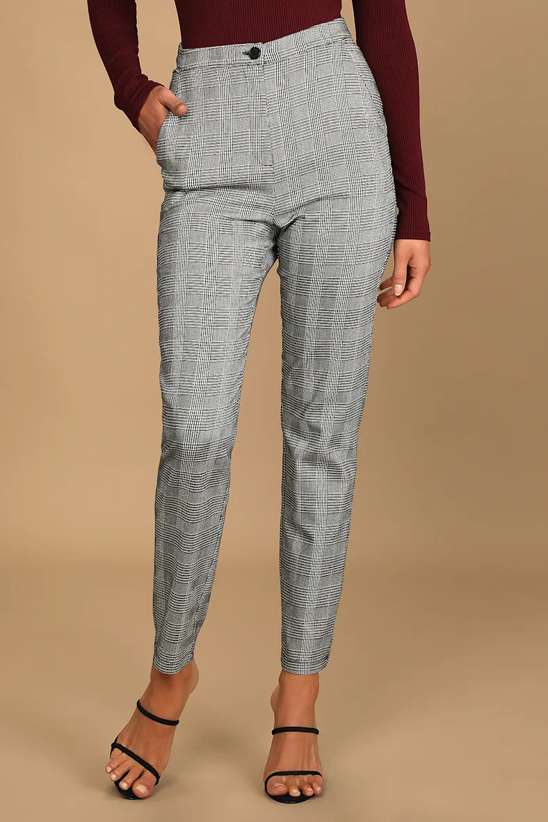 'Fit Check Black and White Glen Plaid High Waisted Trouser Pants | Lulus (US)