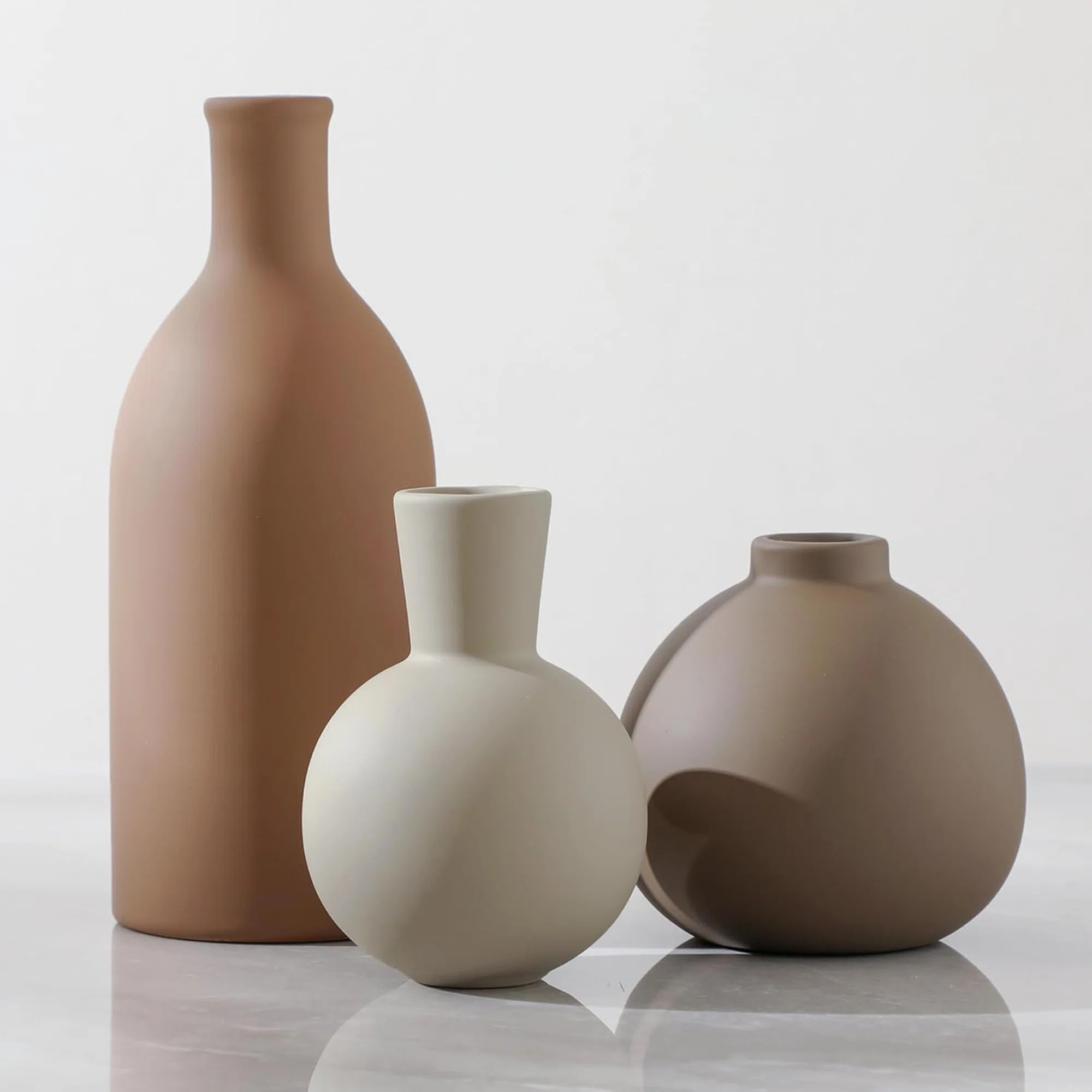 Ceramic Vase Set Of 3, Vases Home Decor Rustic Farmhouse Decor Pottery Vases For Bouquet Pampas G... | Wayfair North America