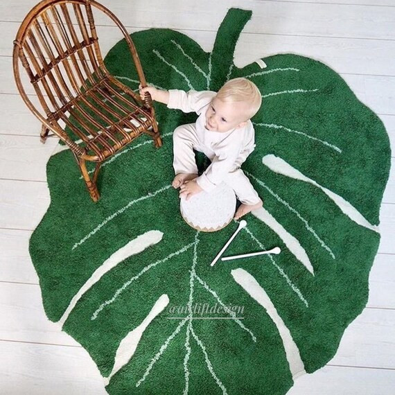 Wool Modern green leaf kids tuffted Handmade Soho AL-RU034 thick pile wool area rugs carpet with ... | Etsy (US)