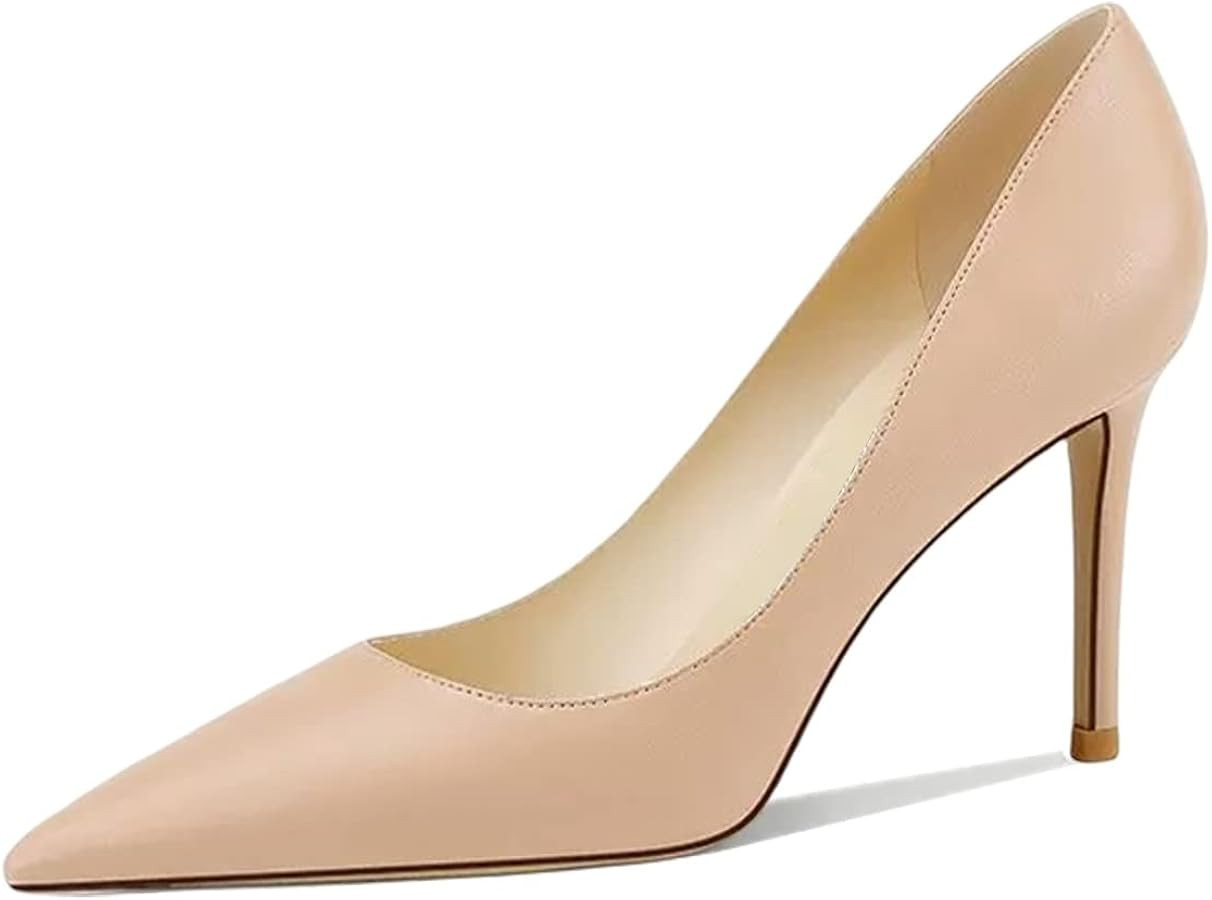 Saekcted Women Stiletto High Heel Close Pointed Toe Slip-on Pumps Office Clear Cute Classic Shoes... | Amazon (US)