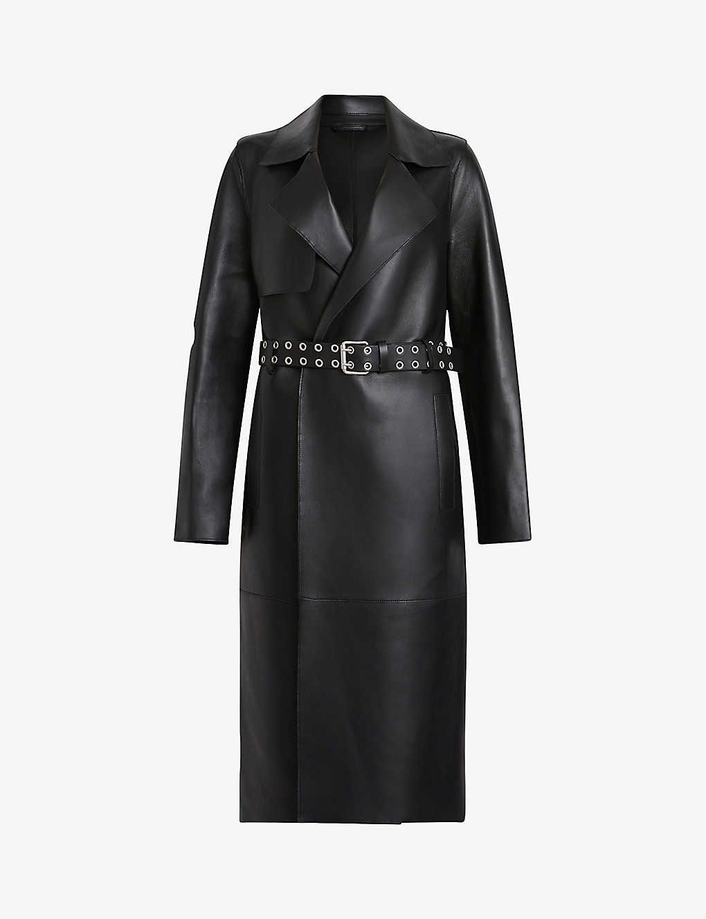 Farren oversized-collar belted-waist leather coat | Selfridges