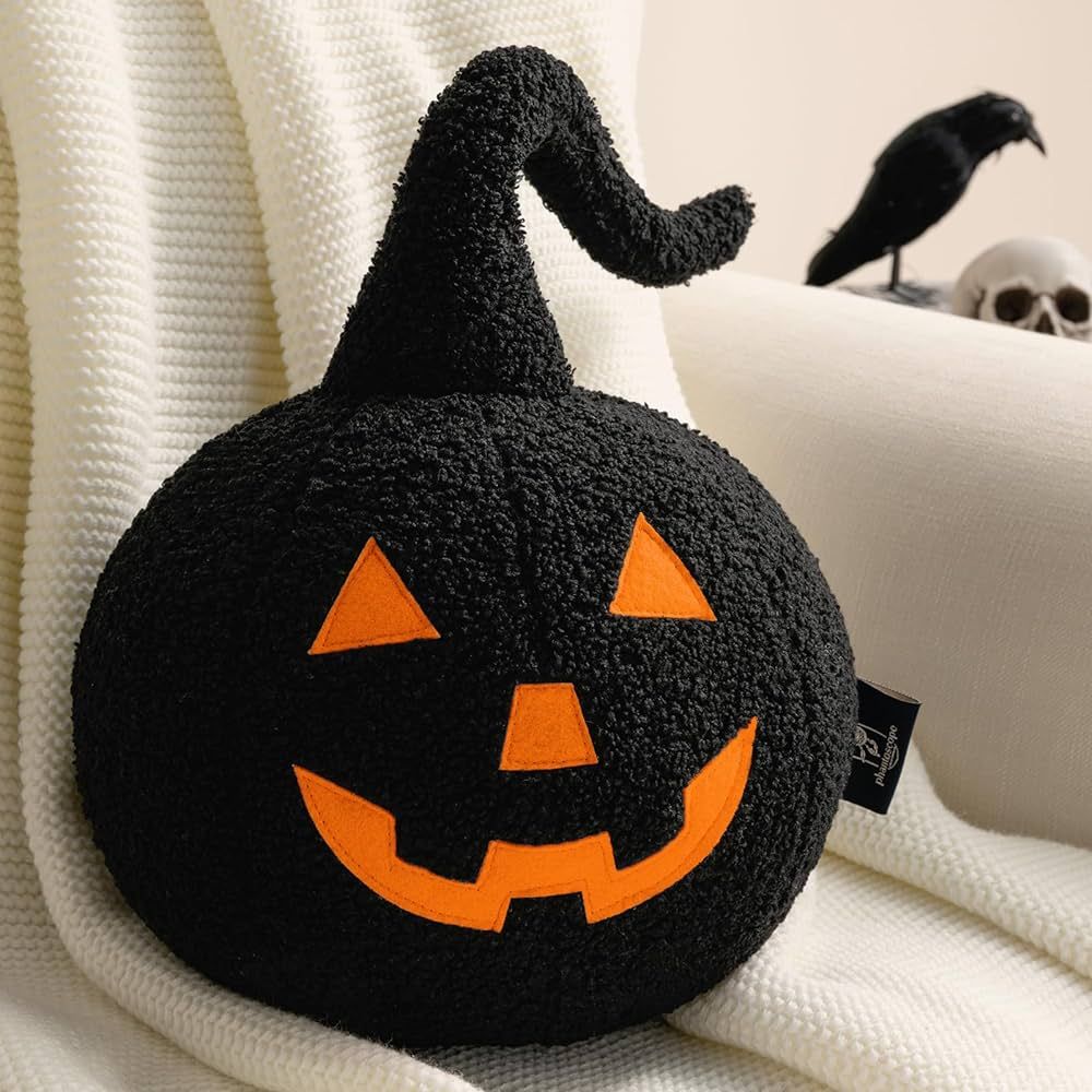 Phantoscope Happy Halloween Pumpkin Shaped Throw Pillow, Teddy Fleece Jack-o’-Lantern Pumpkin P... | Amazon (US)