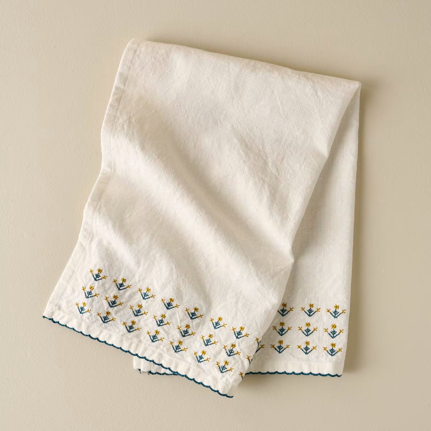 Magnolia Floral Embroidered Tea Towel | Magnolia