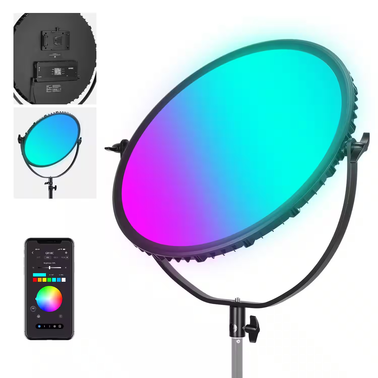 Neewer - 18" RGB LED Round Video Light - 65W APP Controlled with Battery for Studio & Outdoor Filming | Best Buy U.S.