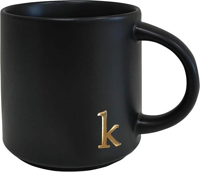 COLLECTIVE HOME - Black Monogram Ceramic Mugs, 15 oz Golden Initial Coffee Cups, Elegant Alphabet... | Amazon (US)