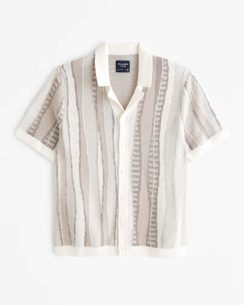 Men's Jacquard Striped Button-Through Sweater Polo | Men's Tops | Abercrombie.com | Abercrombie & Fitch (US)