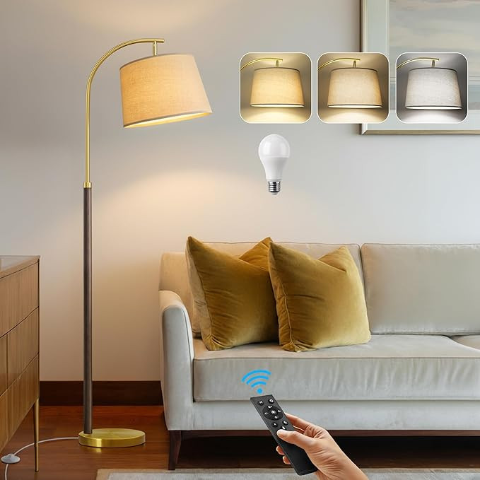 63" Wood Floor Lamp for Living Room Dimmable Standing Lamp with Remote & Foot Switch, 3 Color Tem... | Amazon (US)