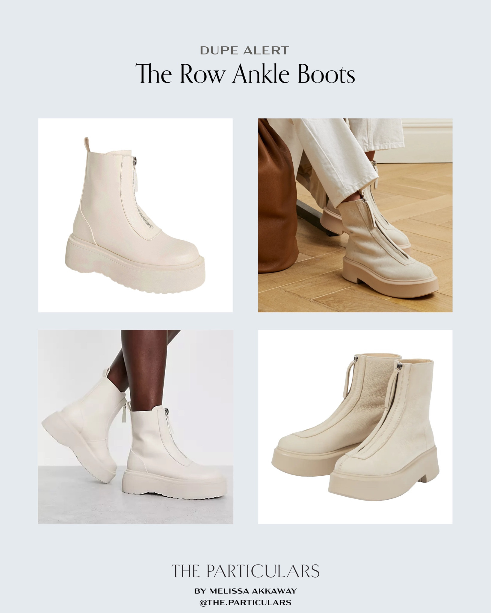 Such an amazing dupe for The Row Boots and under $100! 

Dupes, look for less, designer shoes, accessories, affordable style, wardrobe must have, wardrobe staple, shoe must have, white boots, casual style, mom style, shoe dupe, ASOS finds, under $100

#LTKstyletip #LTKunder100 #LTKshoecrush