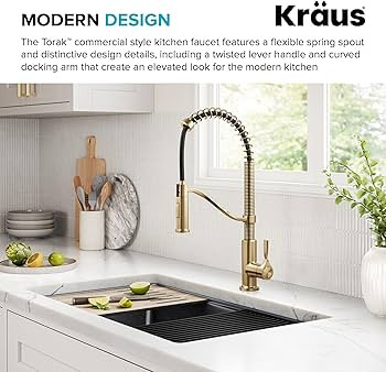 KRAUS Torak Pull Down Kitchen Faucet in Spot-Free Brushed Brass with Commercial Style Spring Spou... | Amazon (US)