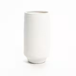 16.1 in. White Terracotta Indoor and Outdoor Cylinder Vase | The Home Depot