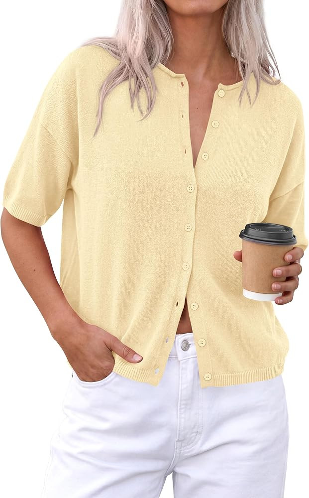 PRETTYGARDEN Women's Short Sleeve Cardigan Sweaters | Amazon (US)