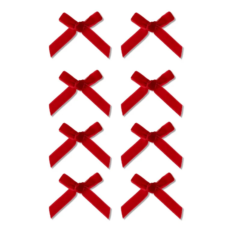 Red Velvet Mini Bow Christmas Ornaments, 8 Count, by Holiday Time | Walmart (US)