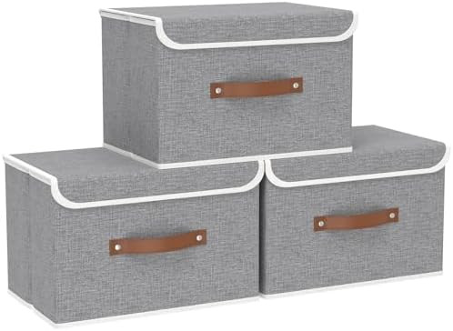 Yawinhe Storage Bins with Lids, Closet Baskets, Washable and Leather Handle, Collapsible Boxes fo... | Amazon (US)