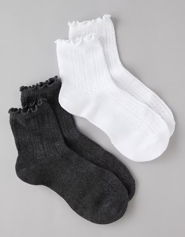 AE Pointelle-Knit Boyfriend Socks 2-Pack | American Eagle Outfitters (US & CA)
