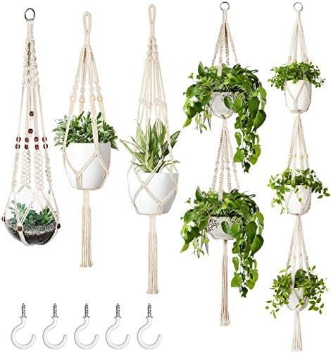 Mkono Macrame Plant Hanger Set of 5 Indoor Wall Hanging Planter Basket Flower Pot Holder Boho Hom... | Amazon (US)